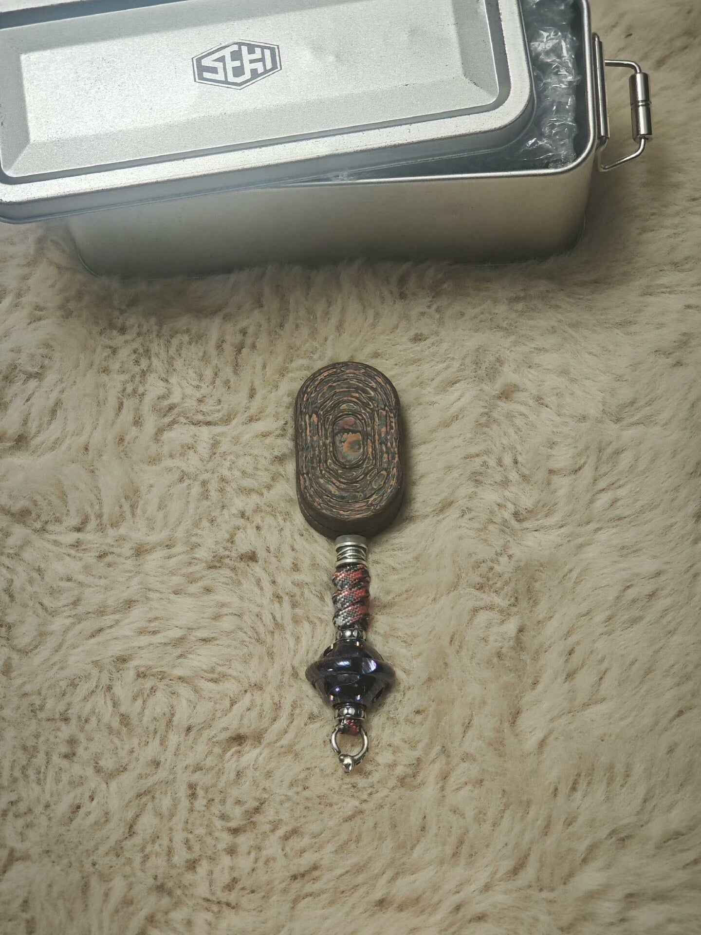 Planet Lanyard Bead Carbon Damascus