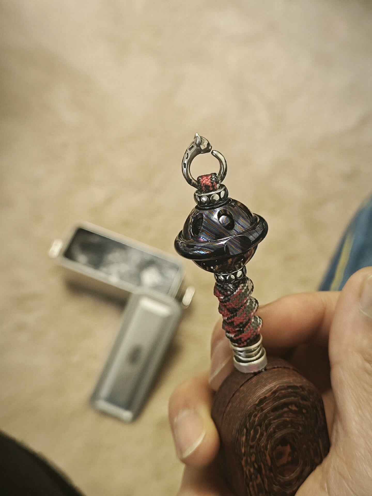 Planet Lanyard Bead Carbon Damascus