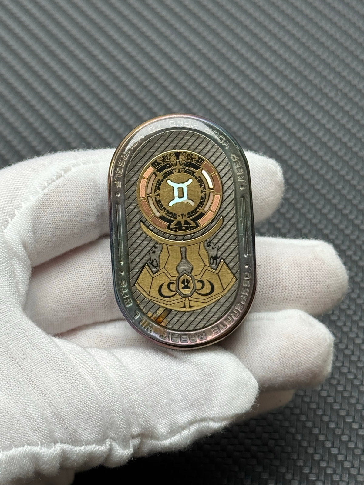 Grumpy Rabbit Rhythm Zirconium Color-Anodized Engraved Polished
