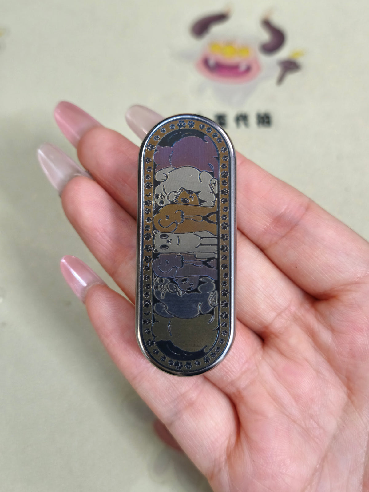 Ming Yin Titanium Color-Anodized Engraved