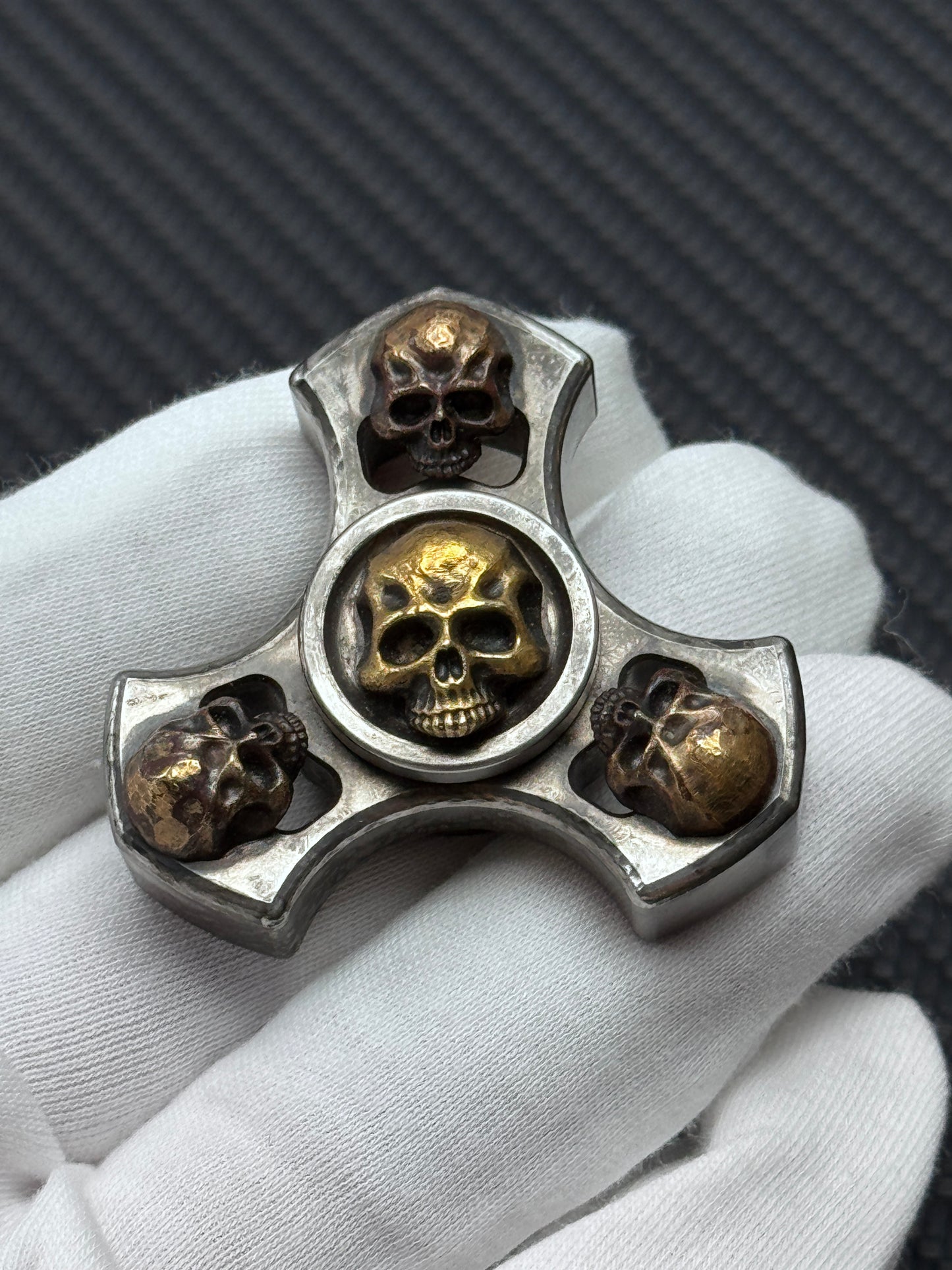 Three Leaf Skull Brass Stainless Steel