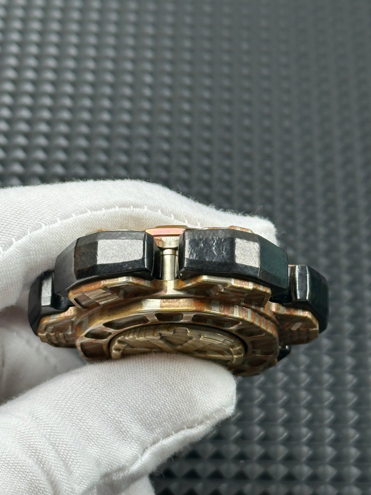 Triple Leaf Ignition Shell Opening Mokume Etched Polished