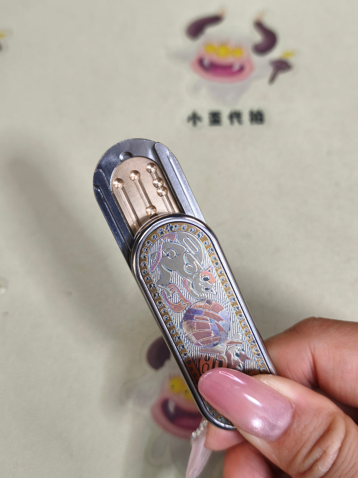 Ming Yin Titanium Color-Anodized Engraved