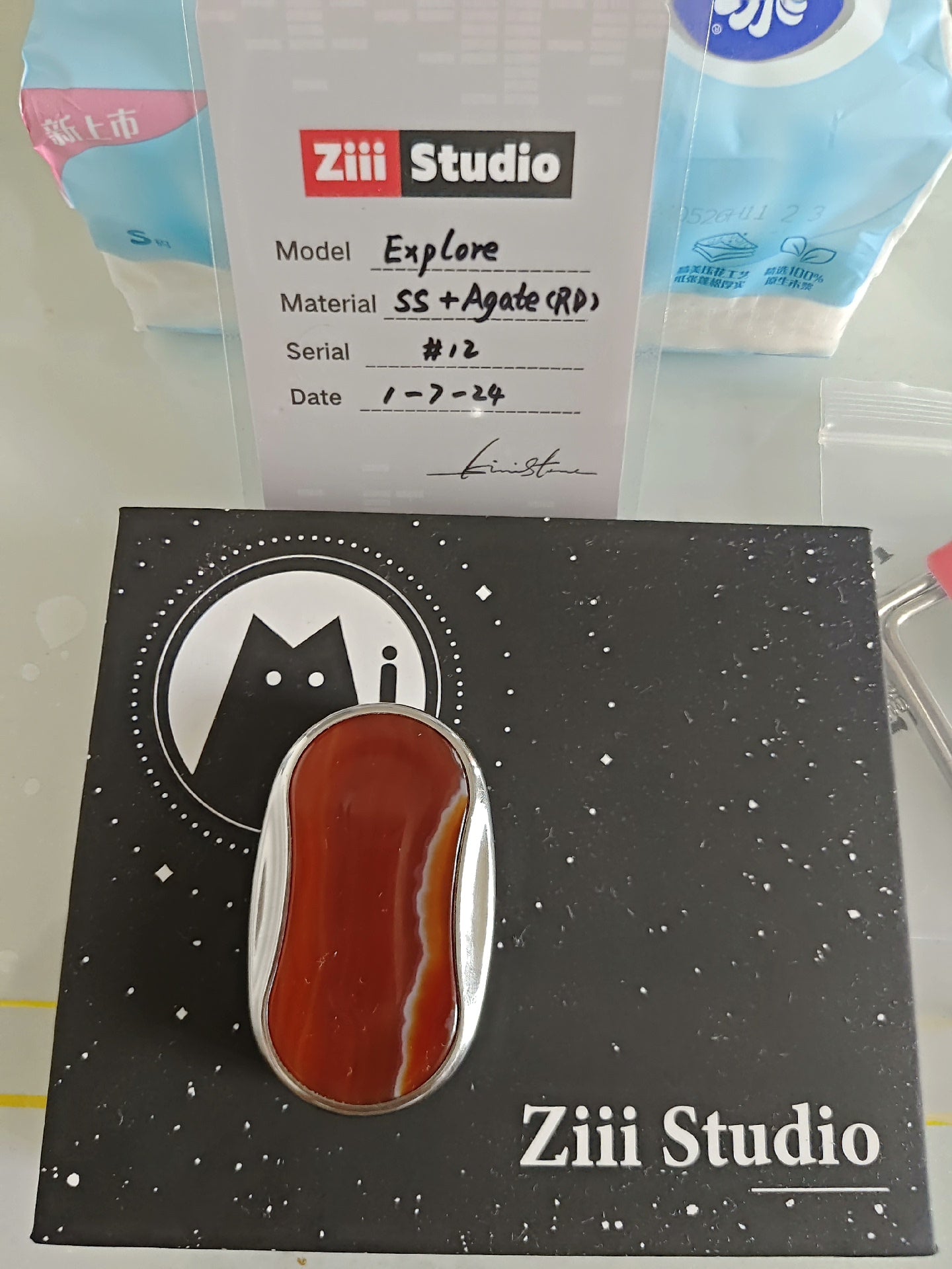 Mystery Slider SS+red agate