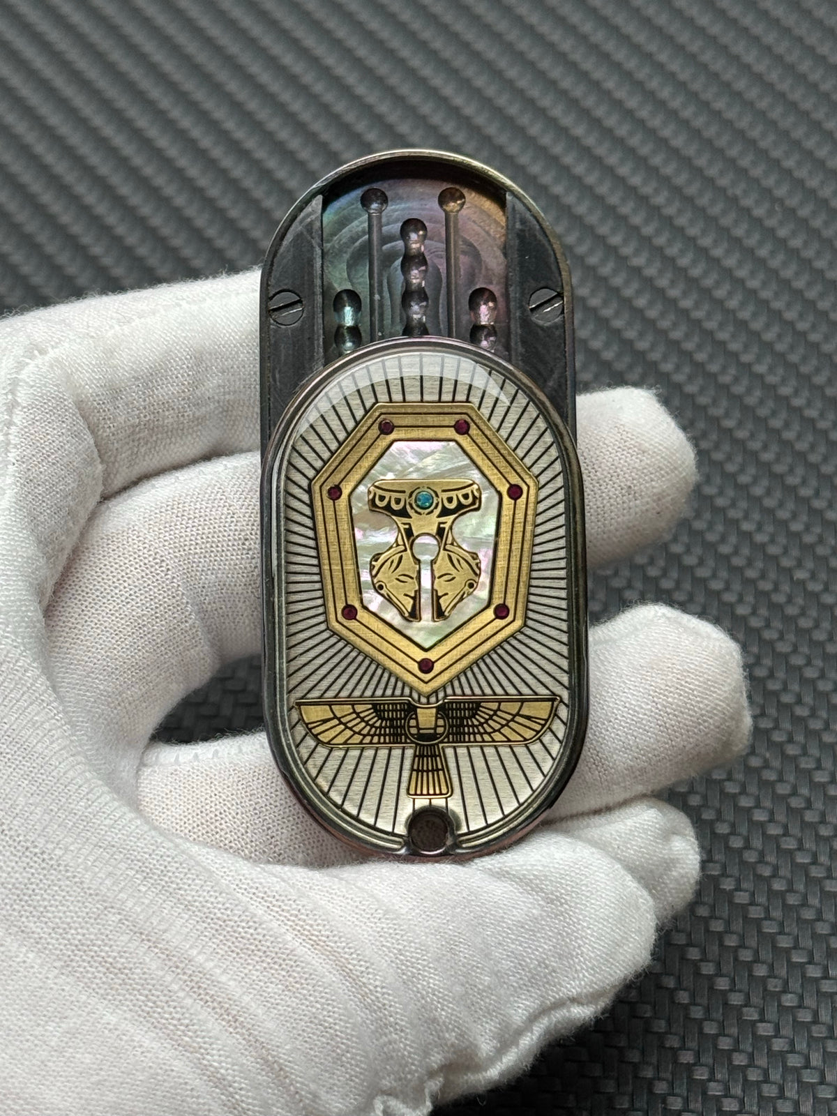 Grumpy Rabbit Rhythm Zirconium Color-Anodized Engraved Polished