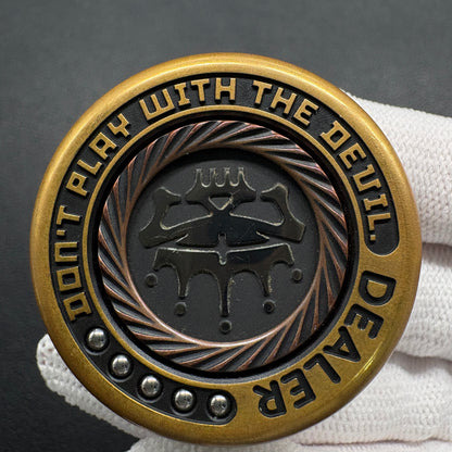 Dealer Button Brass Distressed Polished