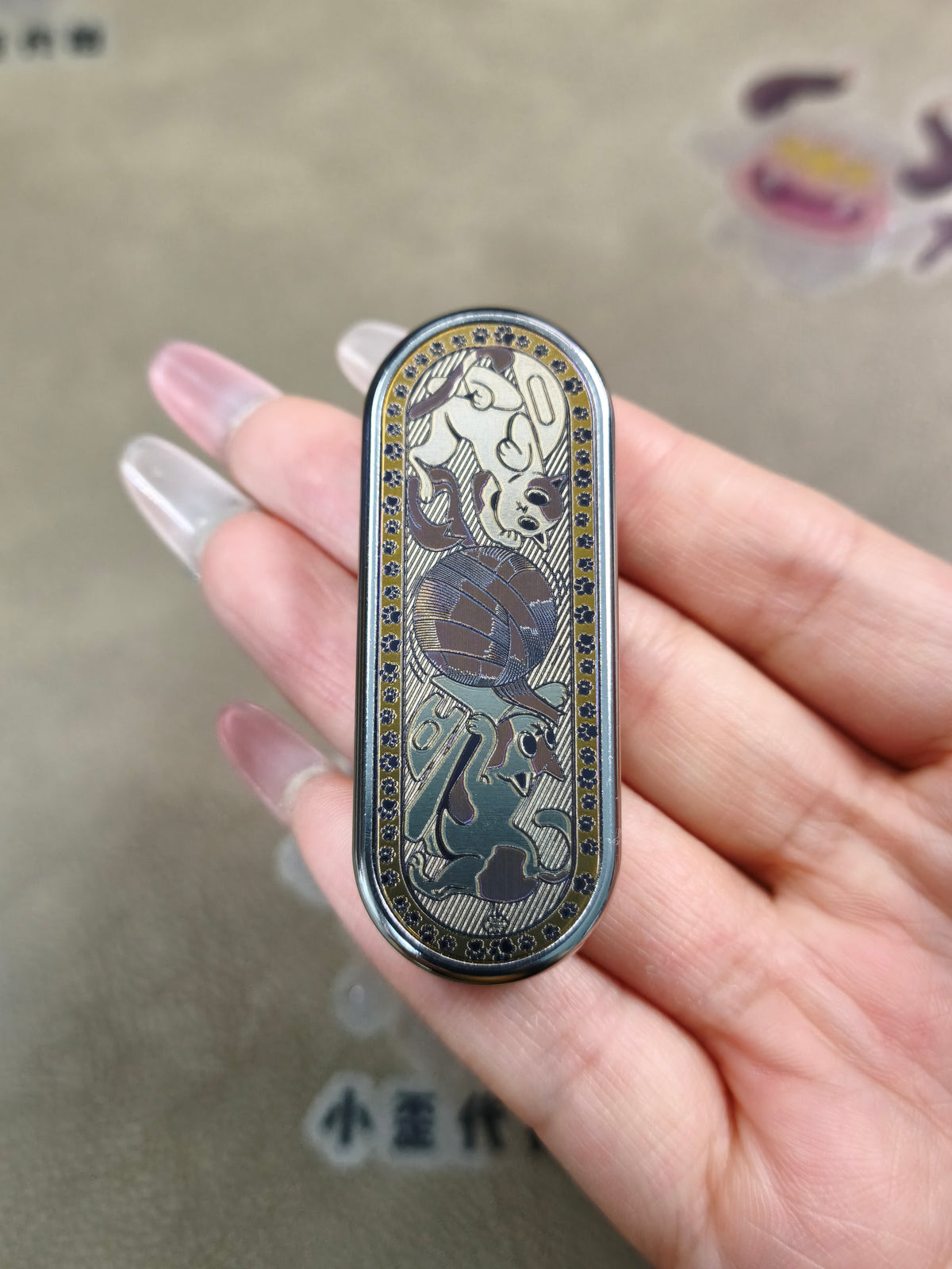 Ming Yin Titanium Color-Anodized Engraved