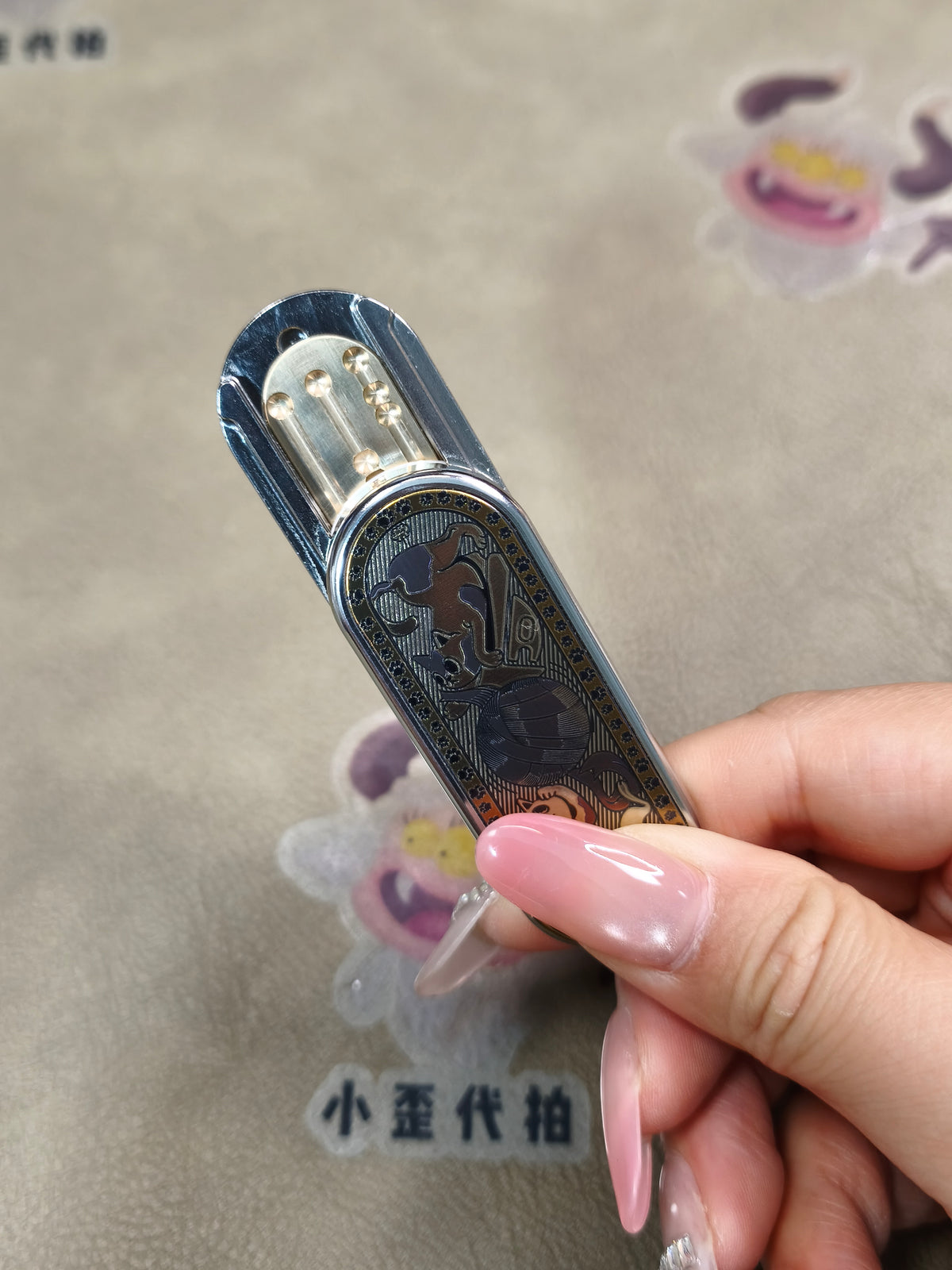 Ming Yin Titanium Color-Anodized Engraved
