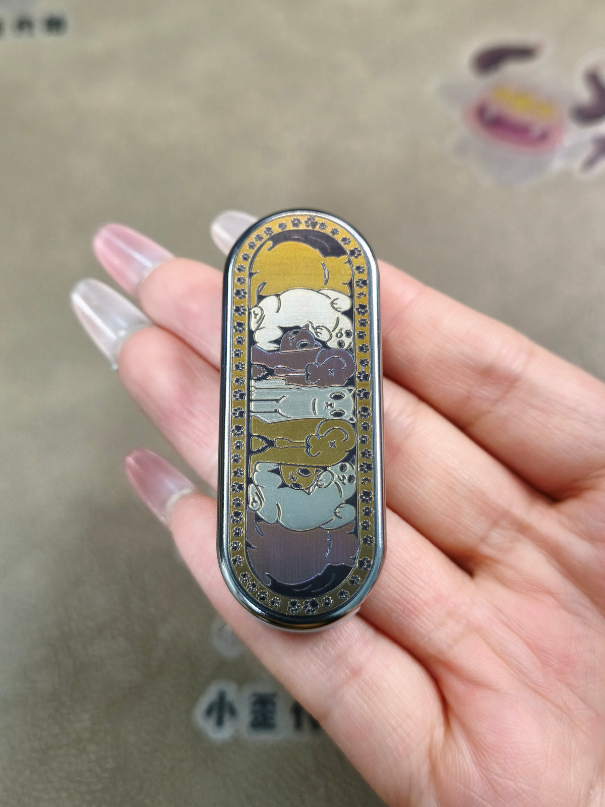 Ming Yin Titanium Color-Anodized Engraved