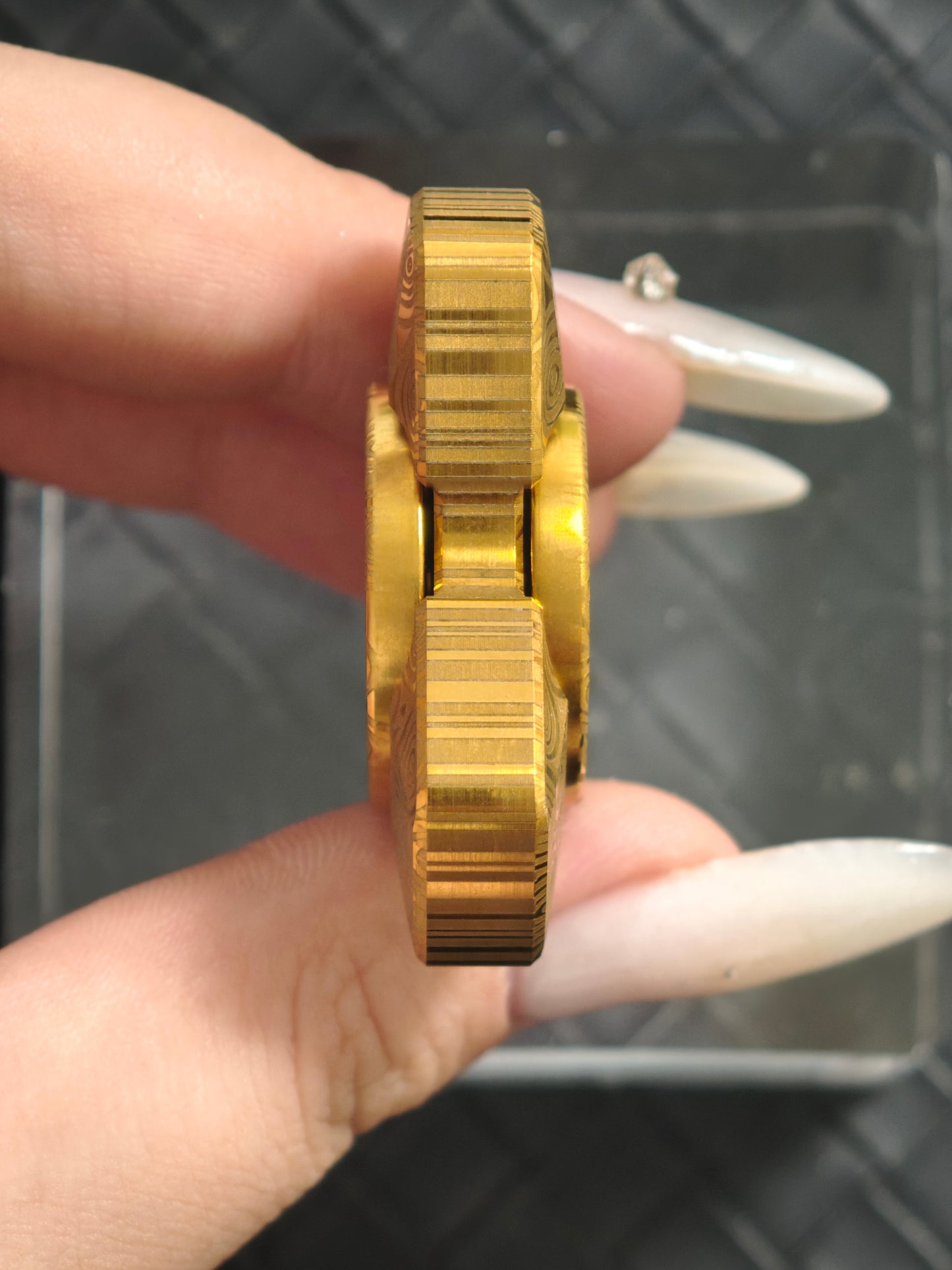 Gentle Breeze Bearing Cap Damasteel Gold Plated Engraved